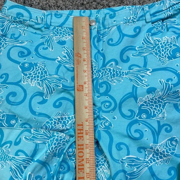 Lilly Pulitzer Womens 14 Turquoise Blue Goldfish Print Straight Leg Pants Cotton - Picture 4 of 8